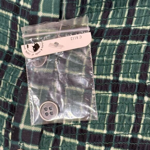 NWOT Free People Green Black Check Mesh Blouse Scallop Collar Top M Button Front - Picture 9 of 10